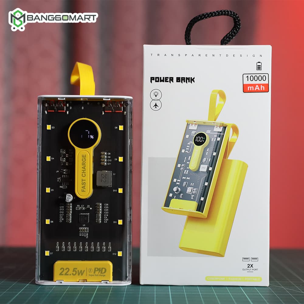 10000mah Transparent Power Bank Portable Fast Charging PD 20W External Battery Charger Powerbank