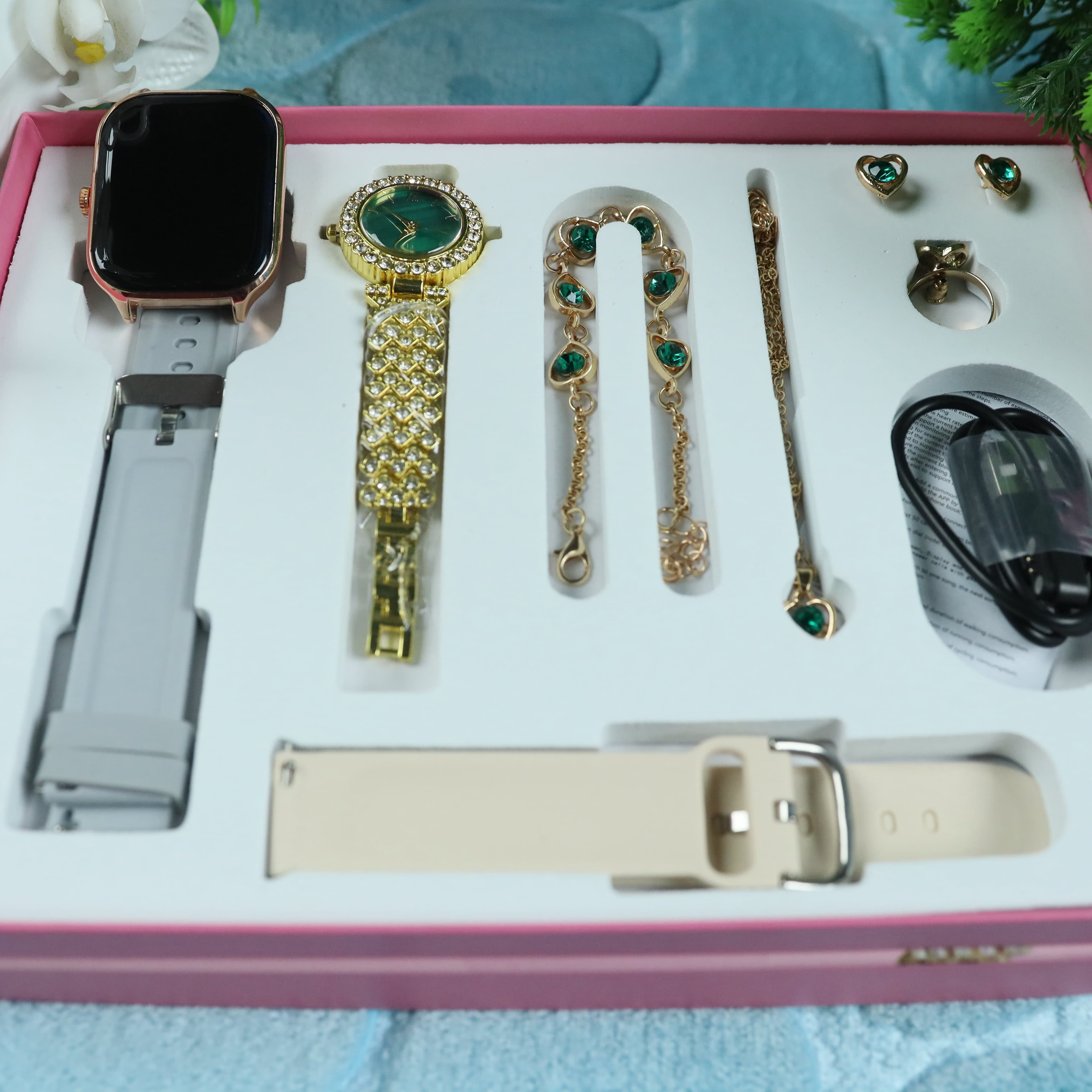 A89Plus SmartWatches Luxury Jewelry Necklace Earrings Bracelet Ring Combo