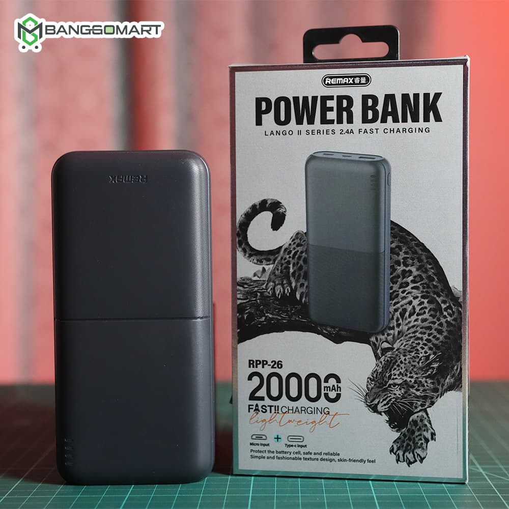 Remax RPP-26 20000mAh Powerbank 2 Inputs Type C Micro USB 2 Output USB Type C Fast Charging Power Bank for Smartphones